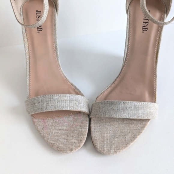 JustFab Liota Sandal Ankle Strap Stacked Heel Open Toe Linen Natural Beige sz 10 - Picture 5 of 12